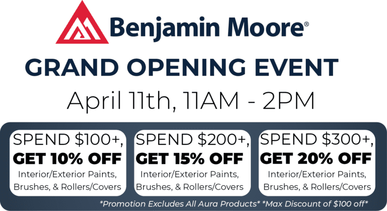 Benjamin Moore Grand Opening Event April 11th 11 AM - 2 PM 1809 Reisterstown Rd, #139, Pikesville, MD 21208